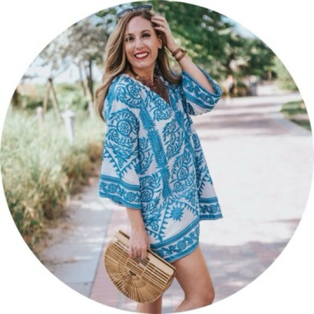 Beulah Blue and White Embroidered Swim Cover Up